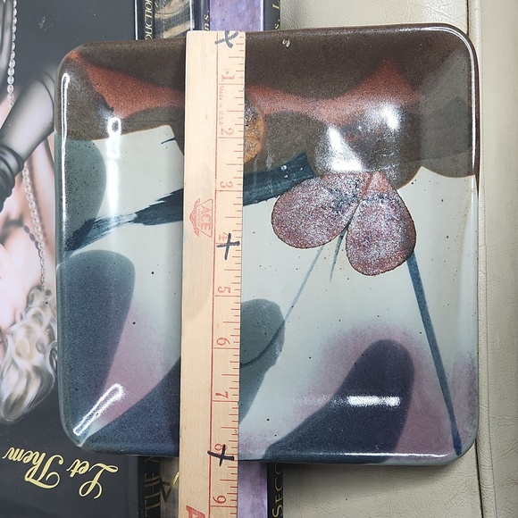 John Freimarck Studio Art Pottery Square Platter Serving Dish W/ Organic Floral - Picture 4 of 5
